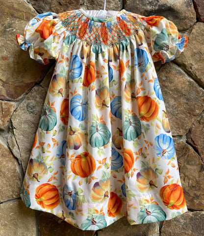 *Smocked Bishop Thanksgiving Fall Pumpkin Dress
