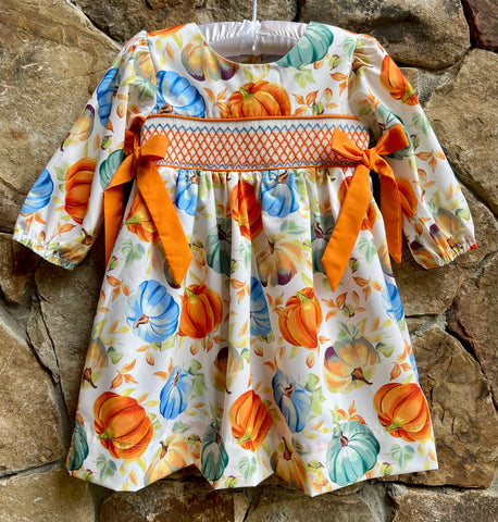 *Smocked Classic Thanksgiving Fall Pumpkin Dress