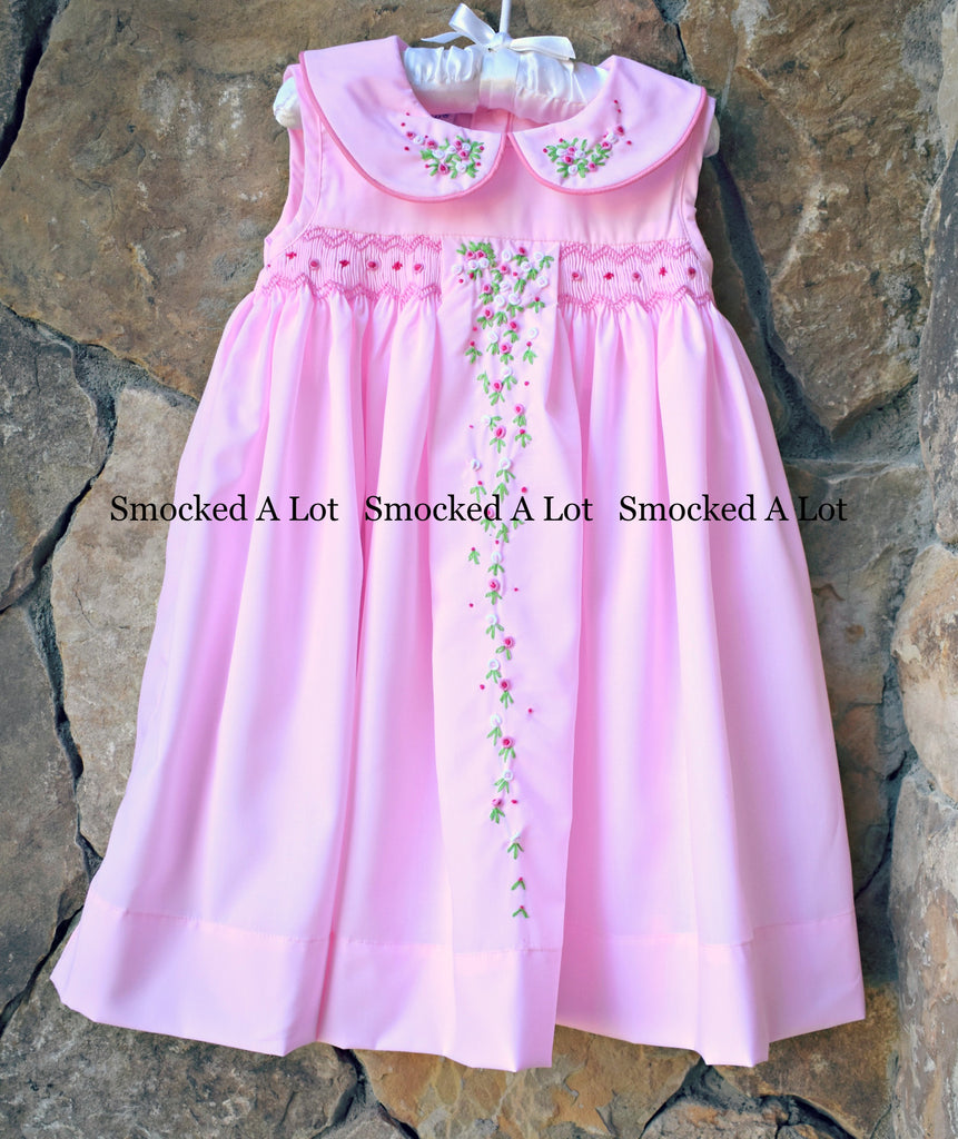 Memama's Garden Floral Smocked Dress with Peter Pan collar in pink