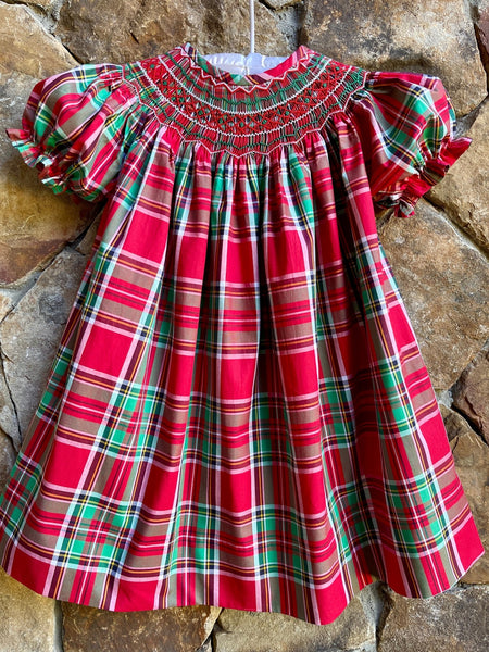 Plaid Classic Tartan Smocked Christmas Bishop Dress Smocked A Lot, LLC Plaid Classic Tartan Smocked Christmas Bishop Dress Smocked A Lot, LLC