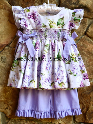 Purple Floral Smocked Shorts Set - Smocked A Lot, LLC