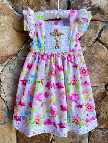 Amazing Grace Easter Smocked Floral Cross Dress