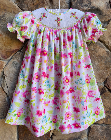 Amazing Grace Easter Smocked Floral Cross Bishop Dress