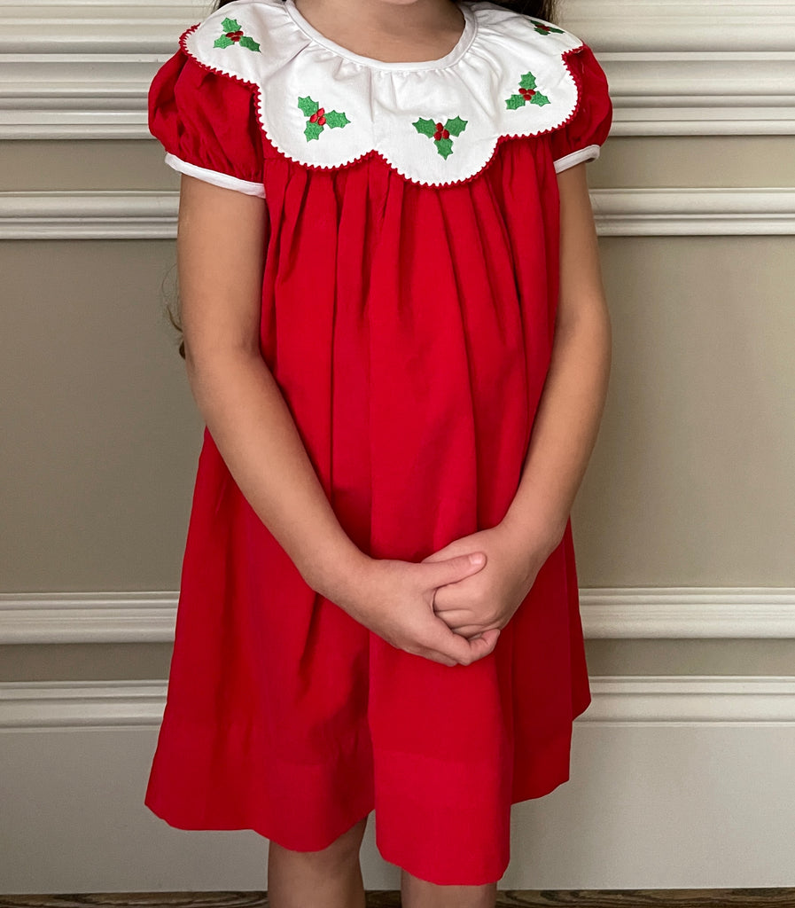 Holly Berry Christmas Dress with scalloped collar
