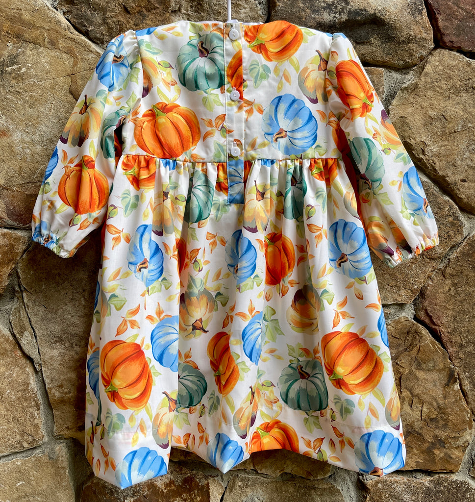 Smocked Classic Thanksgiving Fall Pumpkin Dress Smocked A Lot, LLC Smocked Classic Thanksgiving Fall Pumpkin Dress Smocked A Lot, LLC