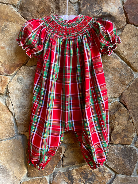 Plaid Classic Tartan Smocked Christmas long bubble