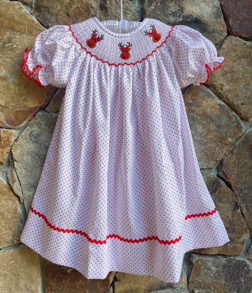 *Rudolph Smocked Christmas Bishop Dress