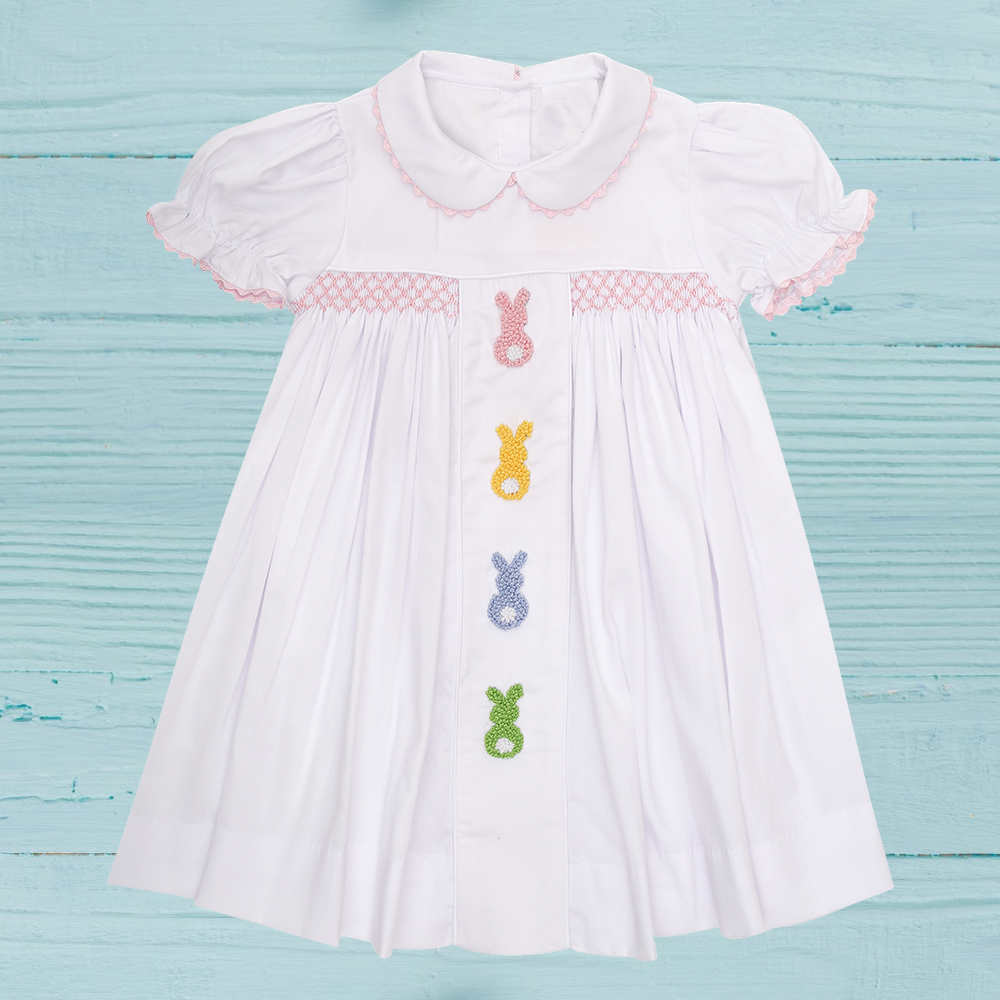 Easter Bunny Smocked Pastel Dress with Peter Pan collar