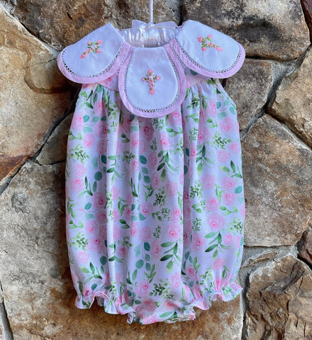 Blessed Redeemer Easter Floral Cross Bubble with Scalloped Collar - Smocked A Lot, LLC