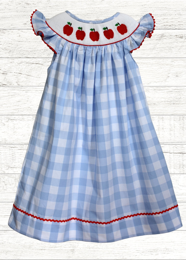 Smocked Back to School Apple Bishop Dress - Smocked A Lot, LLC